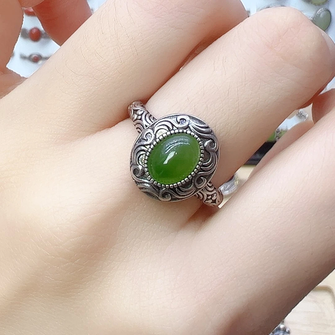 和田玉（碧玉）戒指银S925镶嵌