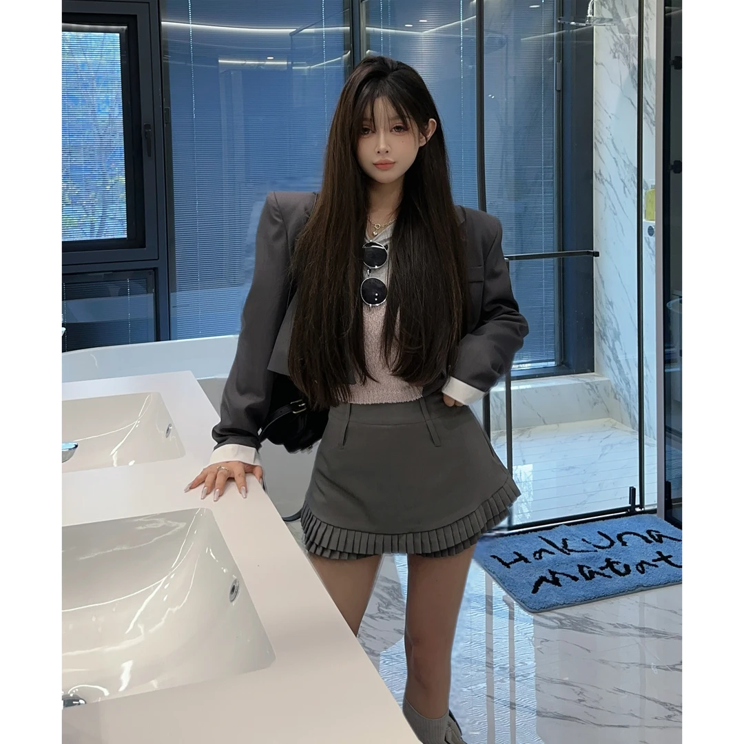 21DEGREES【首尔女高】西装外套毛织挂脖长袖打底两粒扣小百褶裙裤