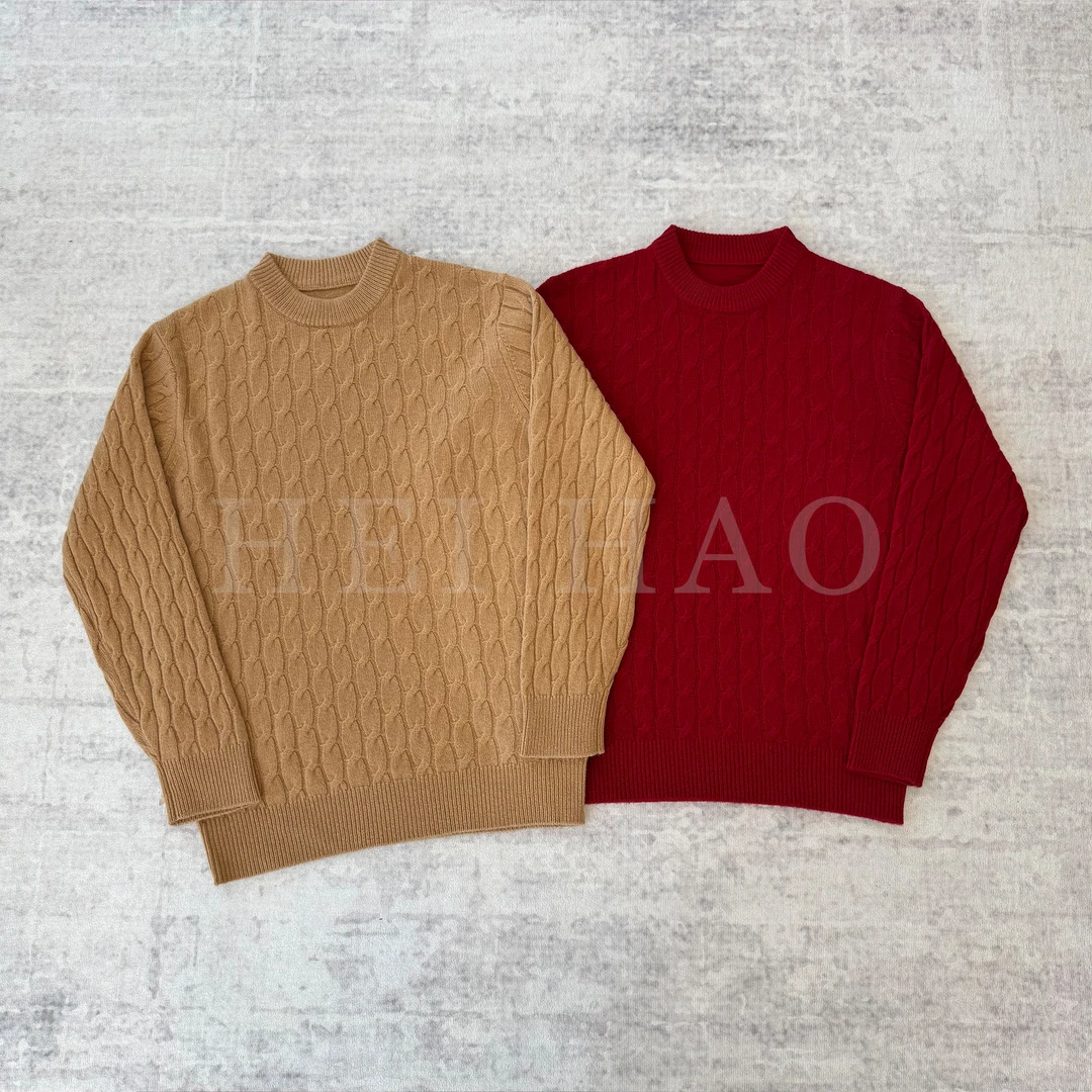 Hei Hao】100%羊毛圆领绞花老钱风男士冬季毛衣打底显贵高级针织衫