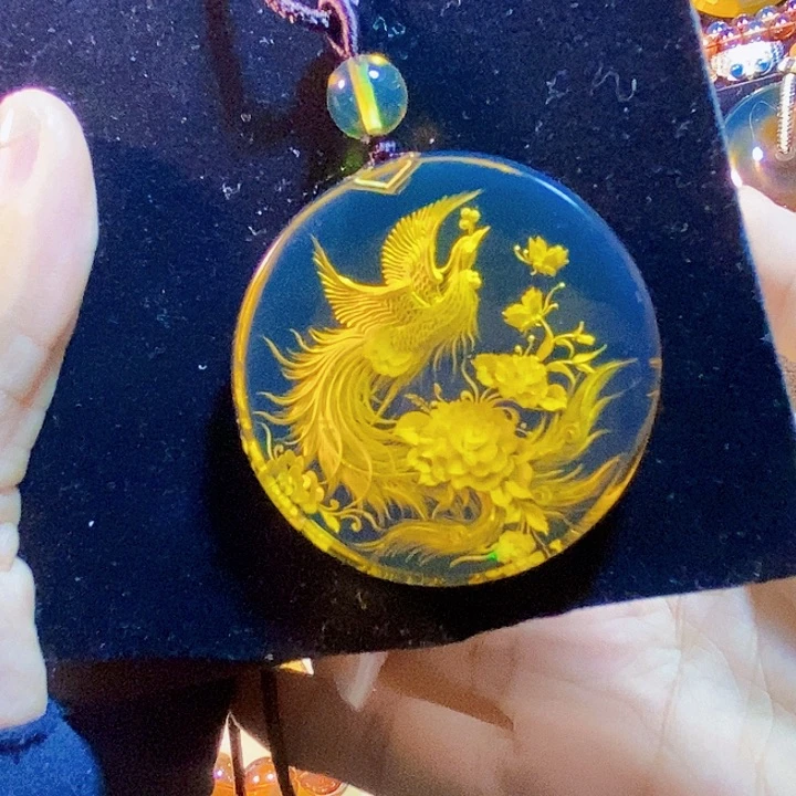 蓝珀未镶嵌珠宝奇石墨西哥红蓝凤穿牡丹