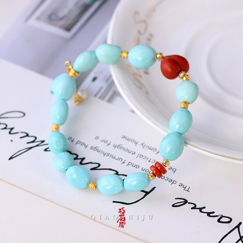 巧石居天然原矿绿松石糖豆单圈 编号70086