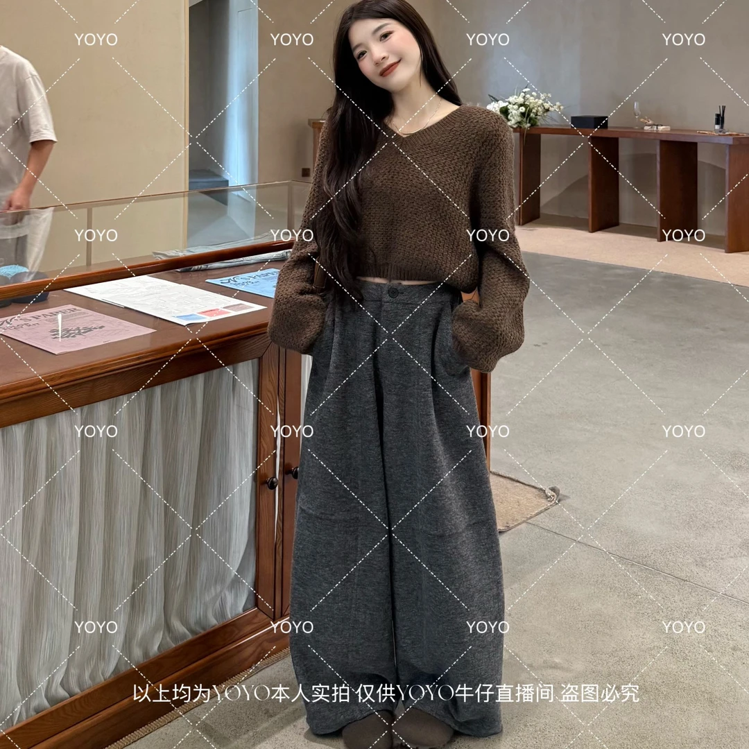YOYO自制【暮秋慵懒】秋款宽松气质时尚休闲慵懒风阔腿休闲裤