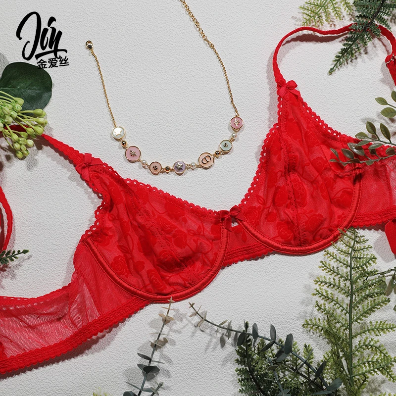 【MY116】蛇年本命年红色法式蕾丝上托聚拢文胸性感女士内衣套装