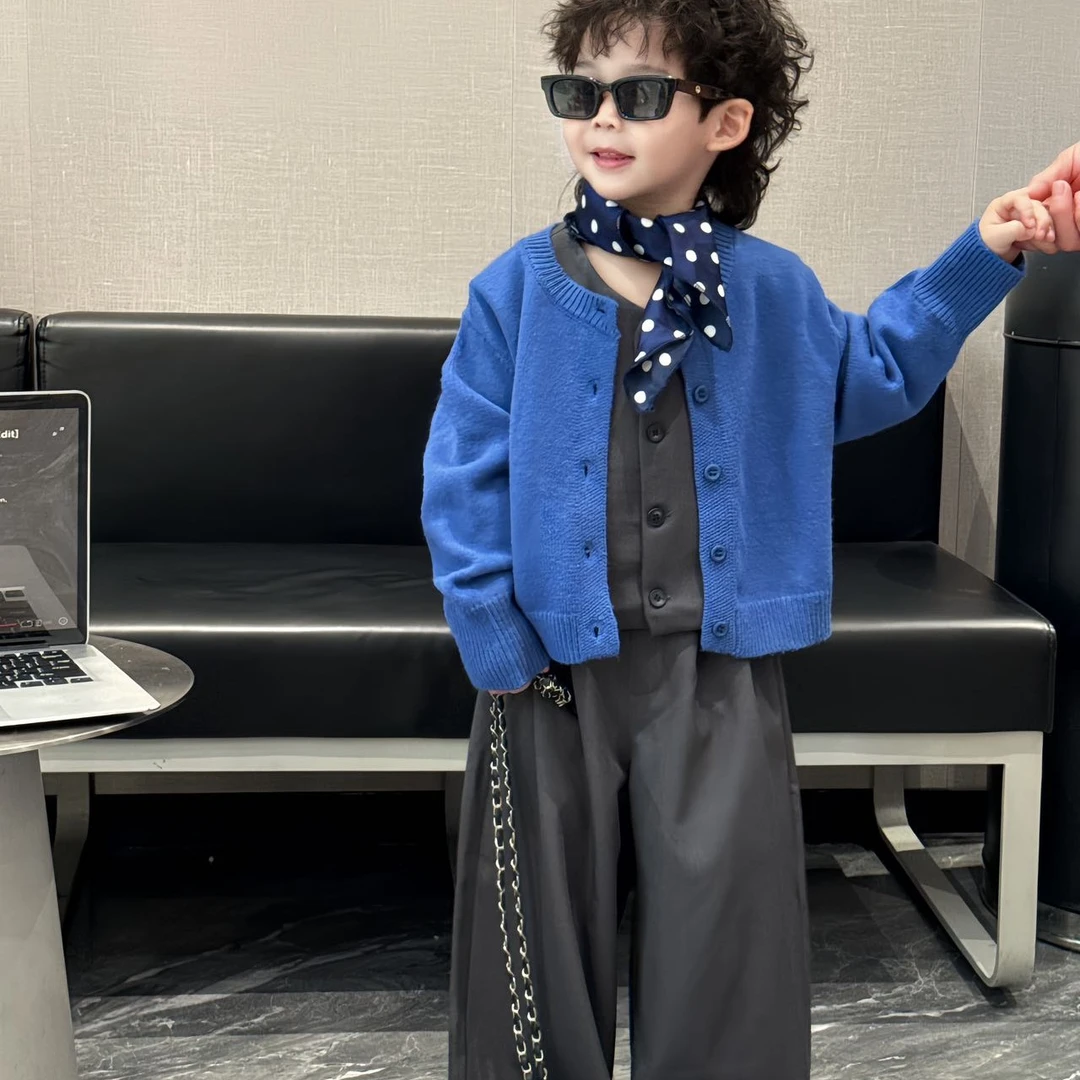 楚航潮品男童小少爷穿搭针织开衫马甲西装裤潮童帅气英伦风
