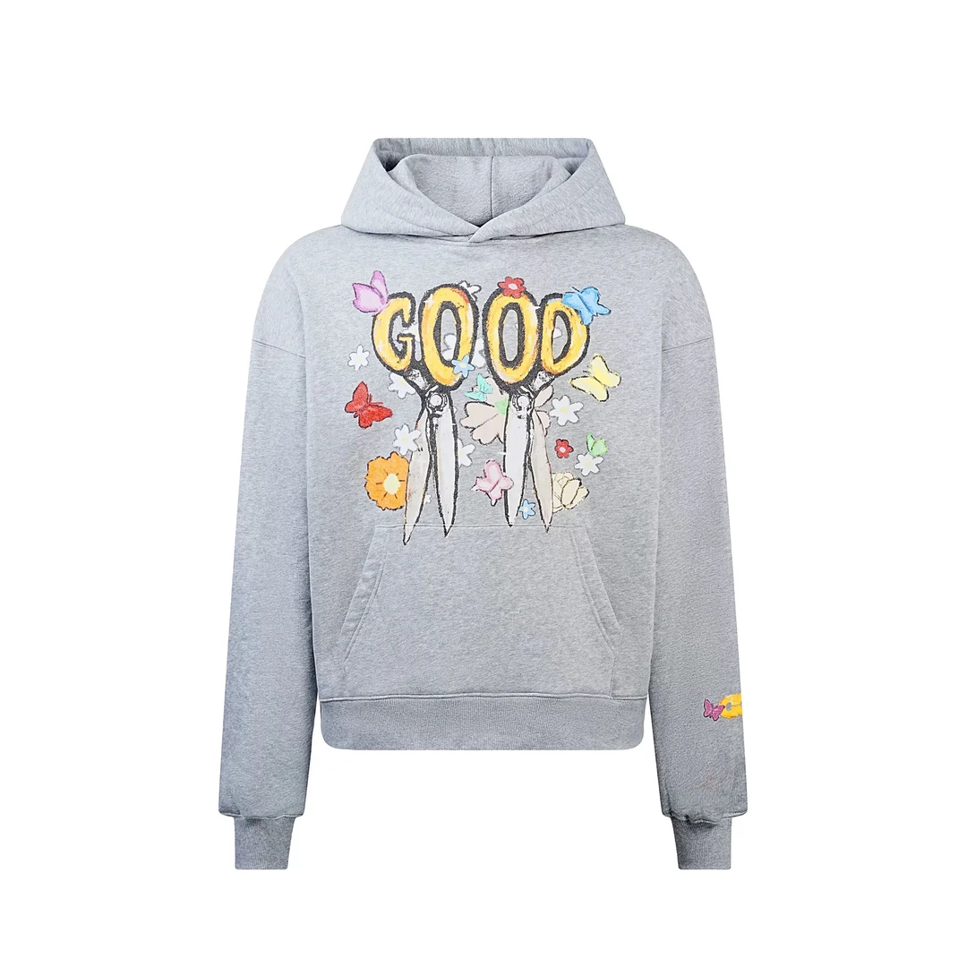 GOODBRAND 蝴蝶鲜花与剪刀蜡笔画连帽卫衣 男女同款
