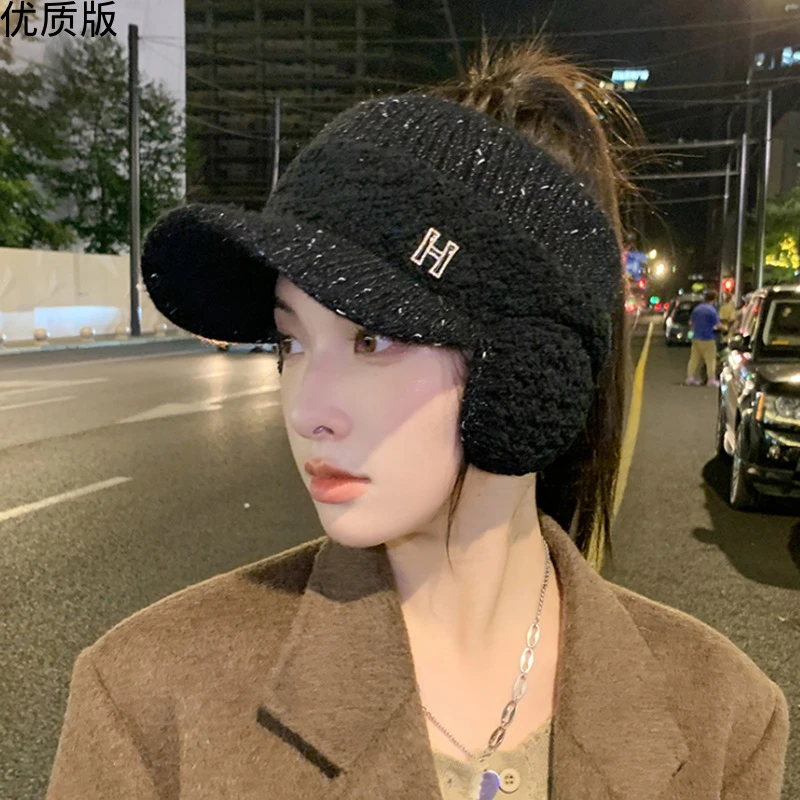 秋冬毛线帽子女兔毛混纺针织帽韩版时尚百搭护耳保暖加绒防风帽潮