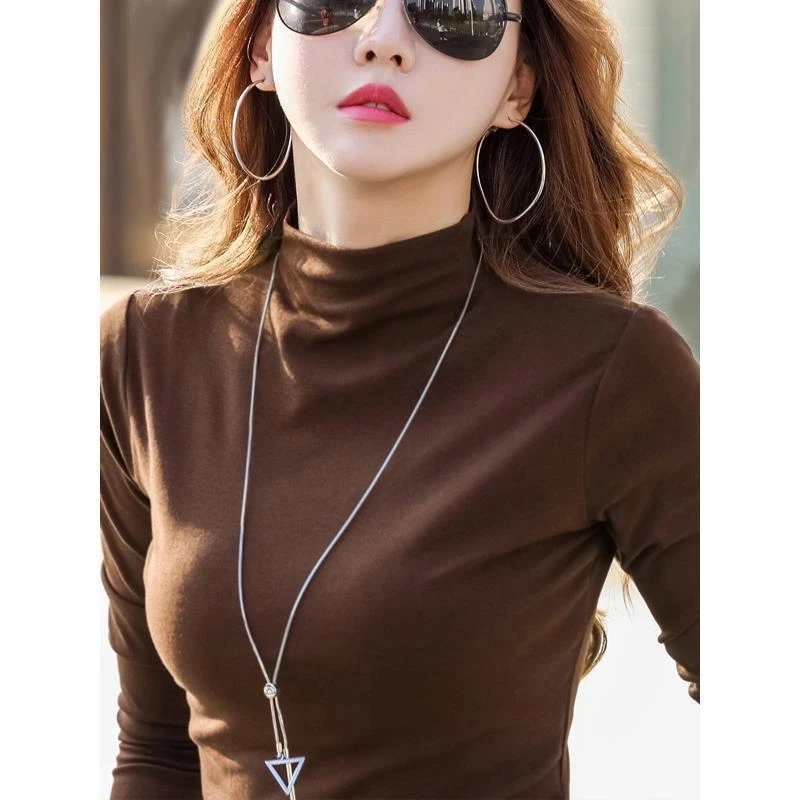 常规半高领双面德绒加厚打底衫女秋冬保暖内衣百搭纯色长袖T恤上