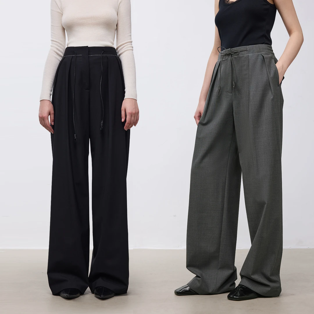 MARIUS【琥珀流光风】"街拍裤"澳洲美利奴羊毛立体对褶抽绳休闲裤