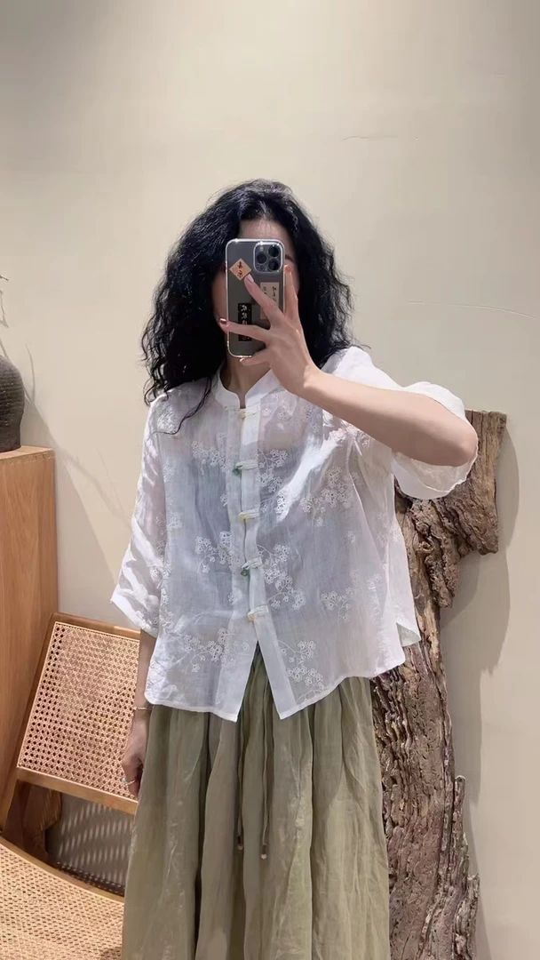 苎麻刺绣衬衣，匀码80一130斤穿