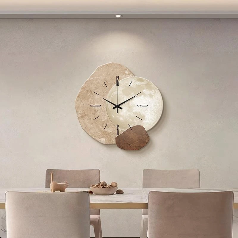 壁画 画饭厅挂画 画石来运转轻奢高级感抽象钟表挂钟客厅时钟挂墙