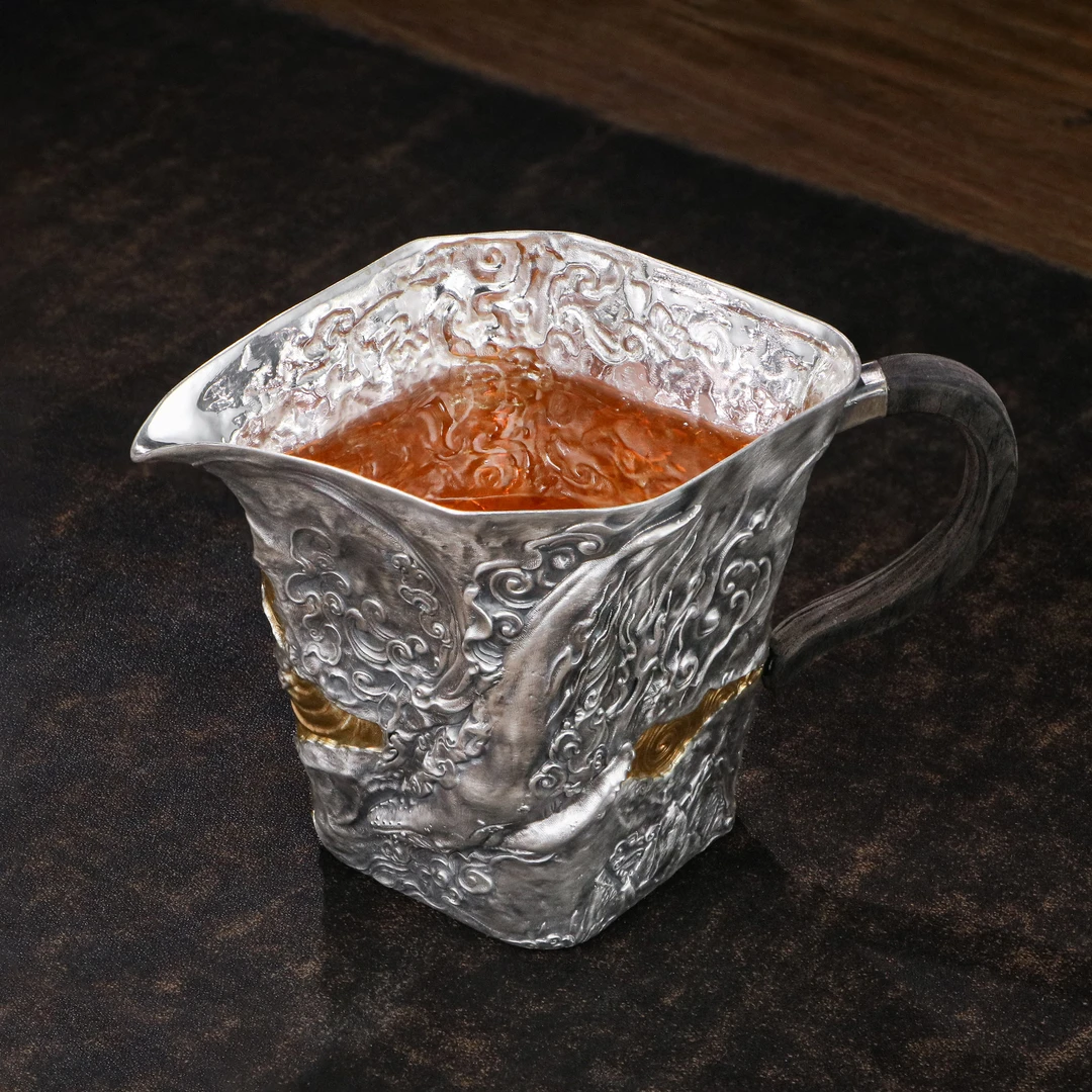 福器艺术镀金大号锤纹鲲公道杯特色原创手工制作匠心打造茶具陶瓷