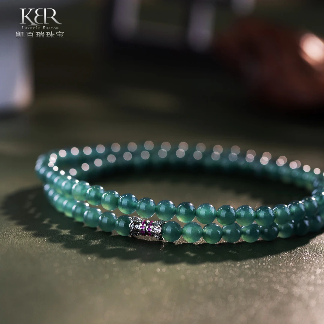 【颖有尽有】高定款天然A货翡翠冰种圆珠女神链项链珠链 KBR1030006