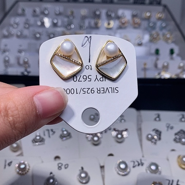 淡水珍珠耳饰银S925镶嵌