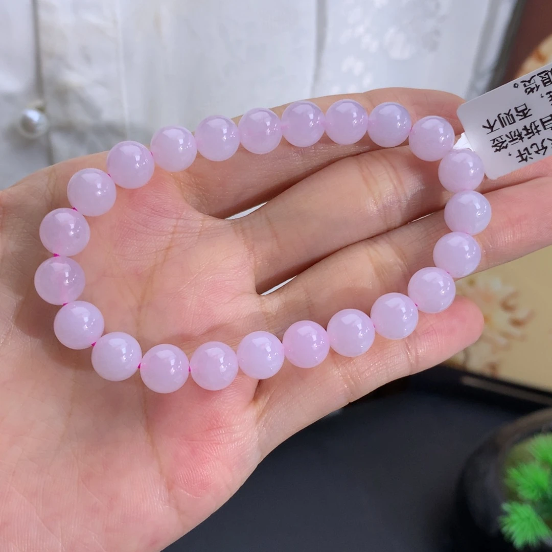 翡翠未镶嵌手串卡8胶润淡淡粉手串