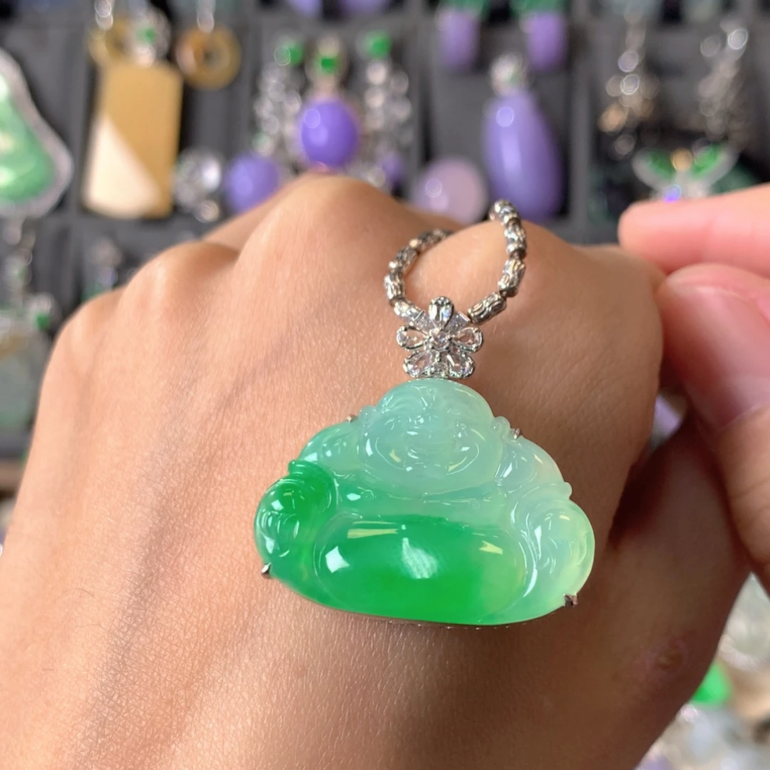 翡翠18K金镶嵌吊坠(不含链)