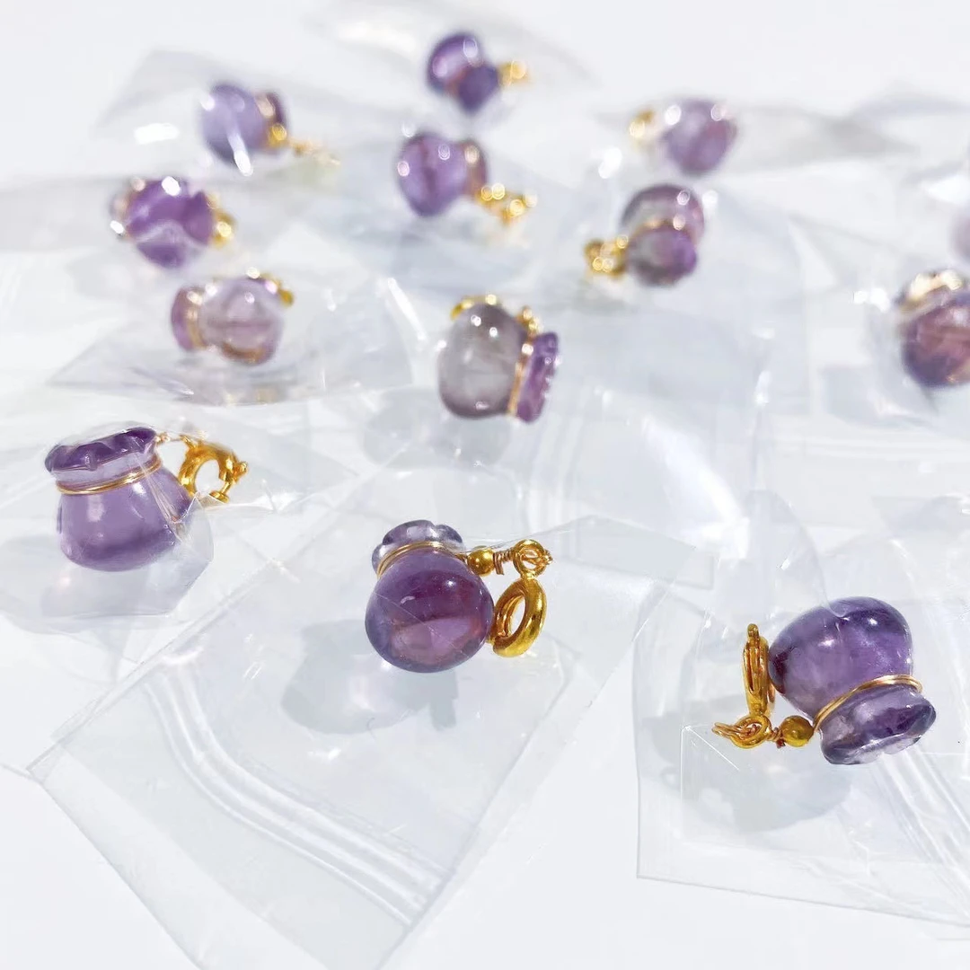 天然紫水晶钱袋 diy小滴溜配件串珠配饰时尚梦幻极光素款配饰