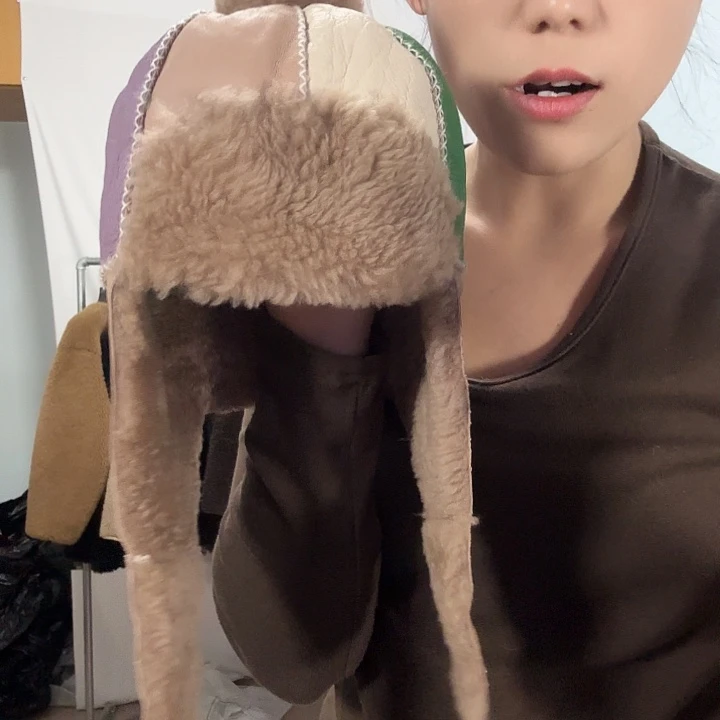 羊皮儿童皮毛一体帽子