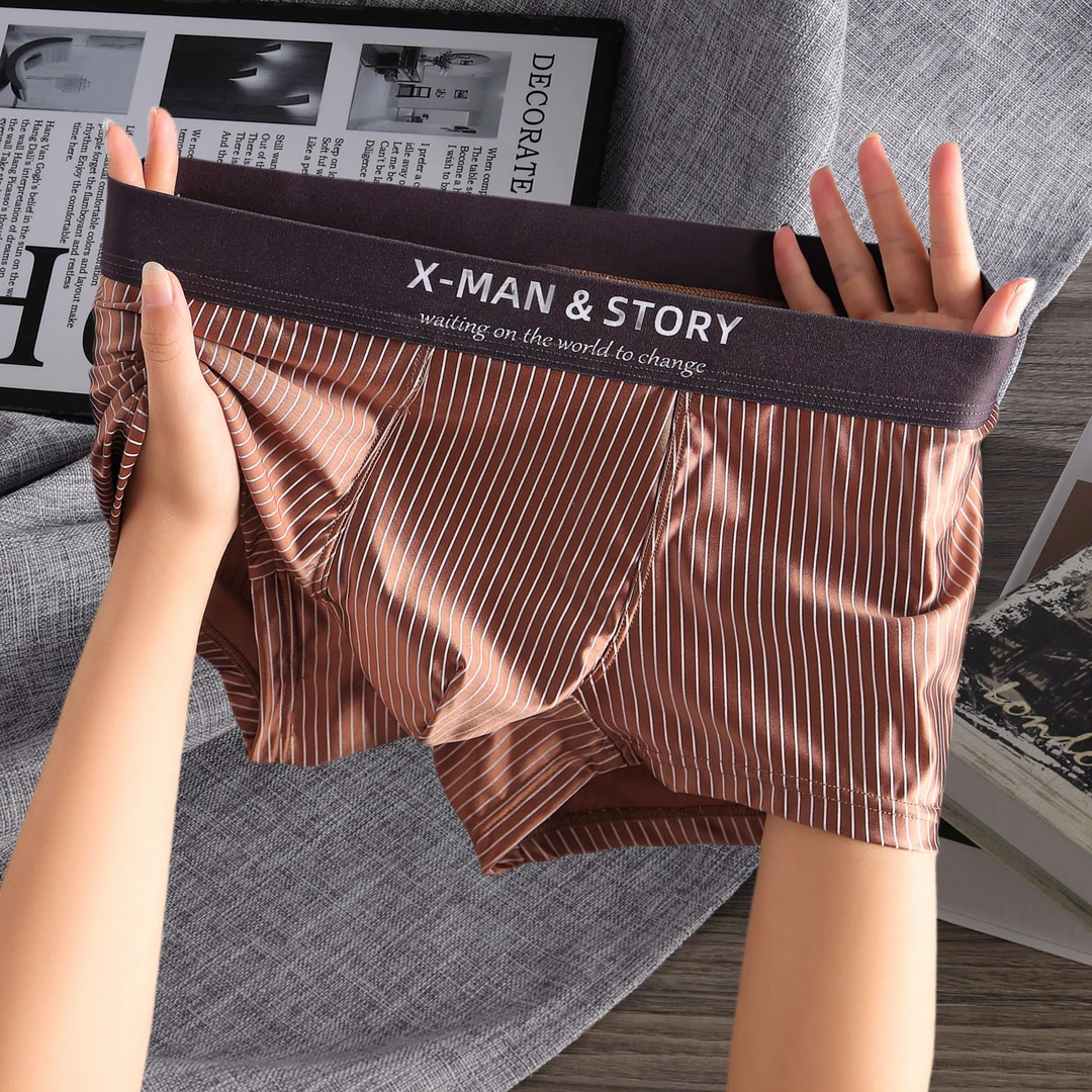 男士内裤男轻奢线条冰丝运动男士凉感舒适修身平角裤中腰短裤