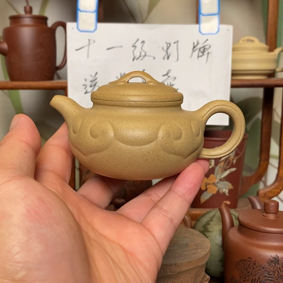 ****!茶壶紫砂处理微瑕封釉全手工墨绿仿古如意150cc