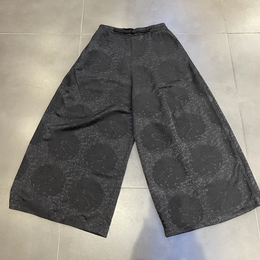 复古国风提花宽松阔腿女裤秋冬新款休闲显瘦