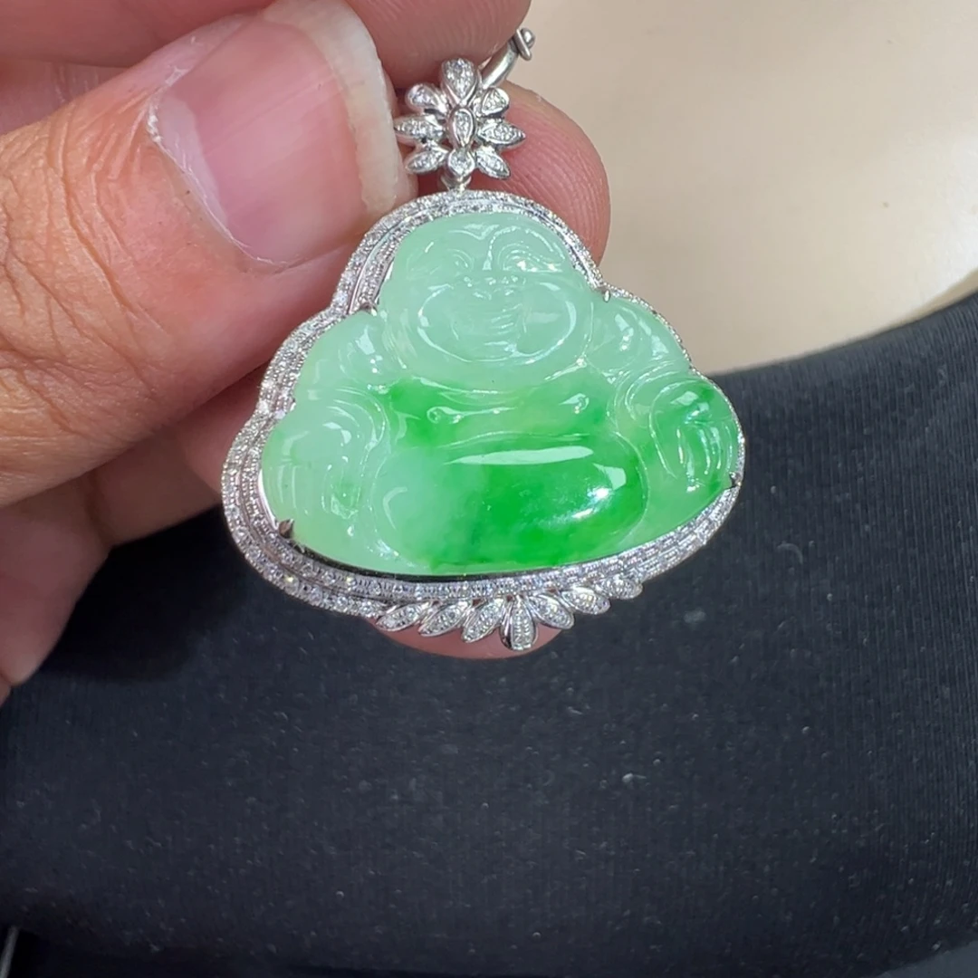 翡翠18K金镶嵌吊坠(不含链)