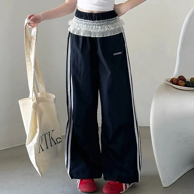 【断码清货】2025夏蕾丝花边拉条速干直筒裤 D373 373 X