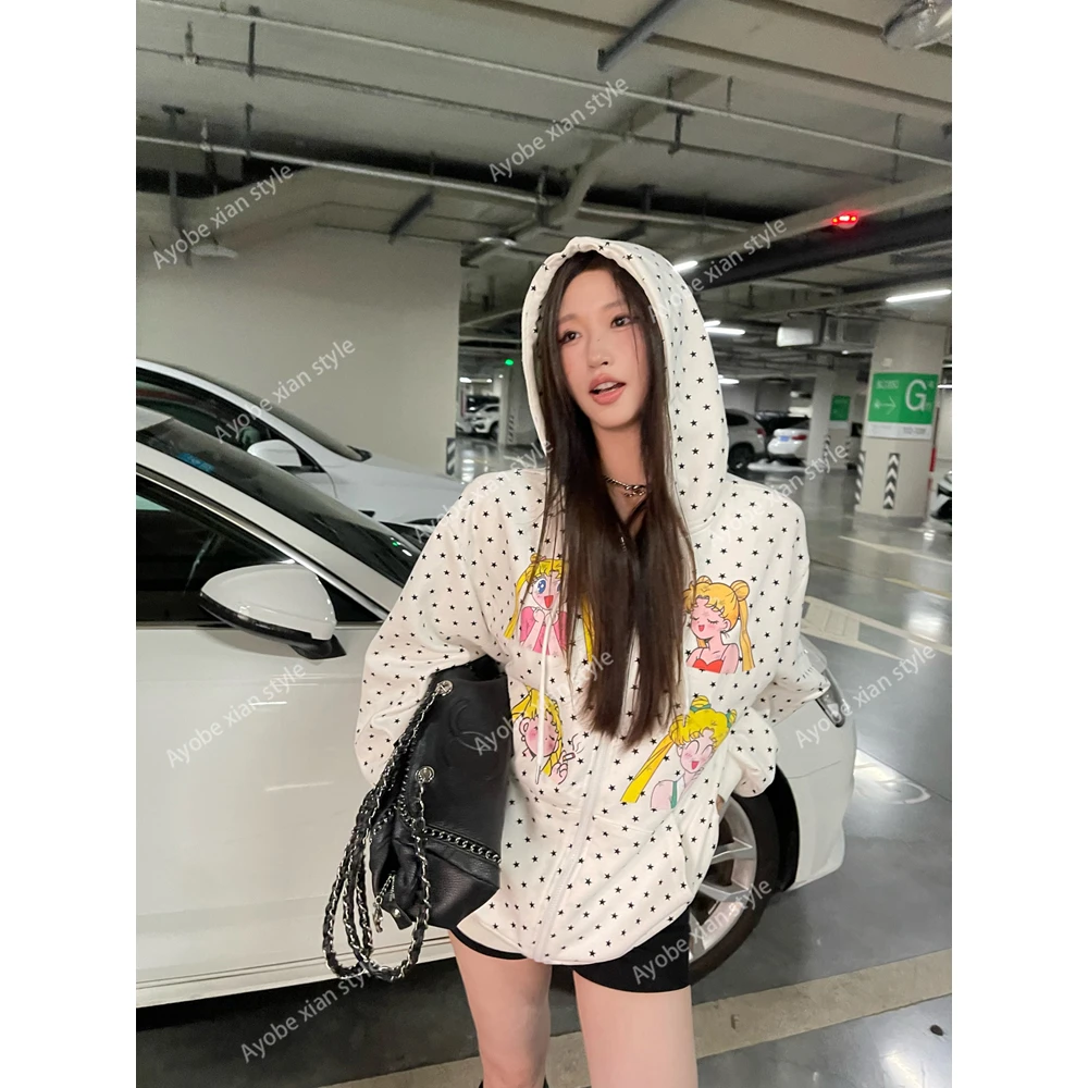 【AYOBE】小贤 10月1日10:00新品  甜美趣味美少女繁星休闲连帽外套