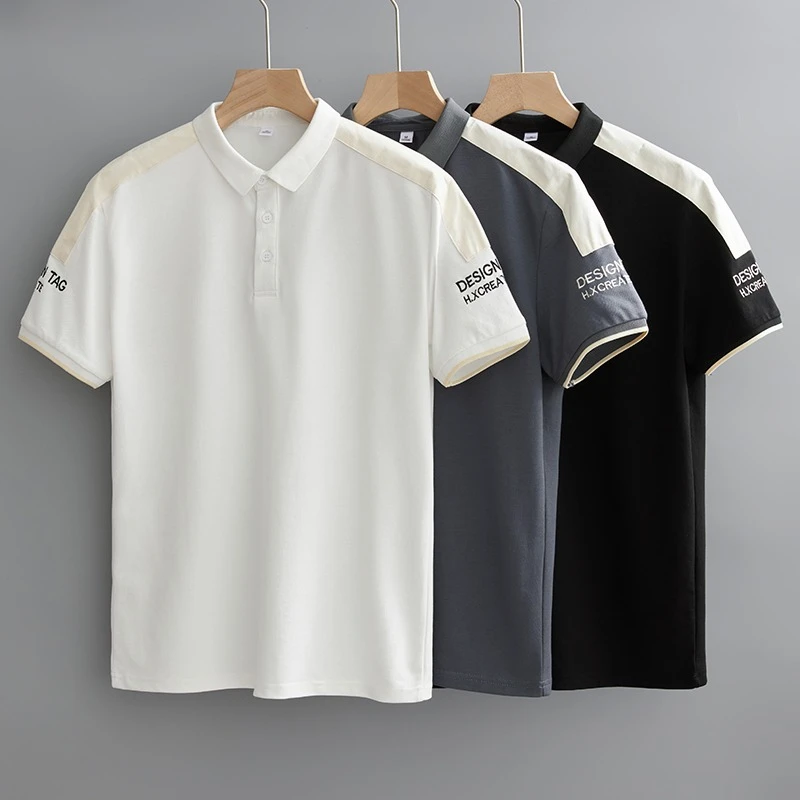 夏季短袖薄款透气拼色Polo衫男装简约休闲风冰丝纯棉短袖t恤翻领
