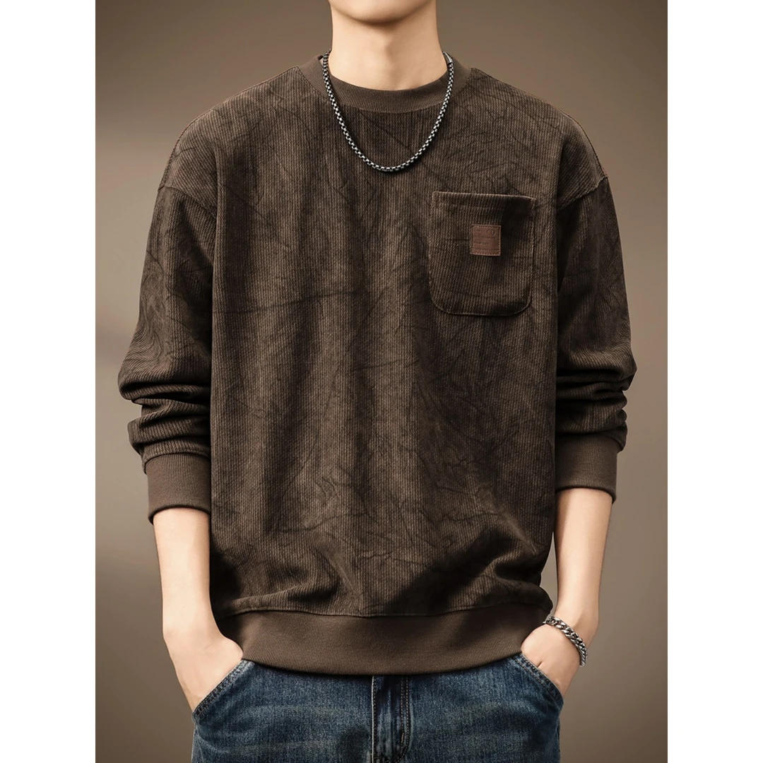 高端德澳绒400g重磅圆领卫衣男士秋季新款印花宽松长袖T恤打底衫