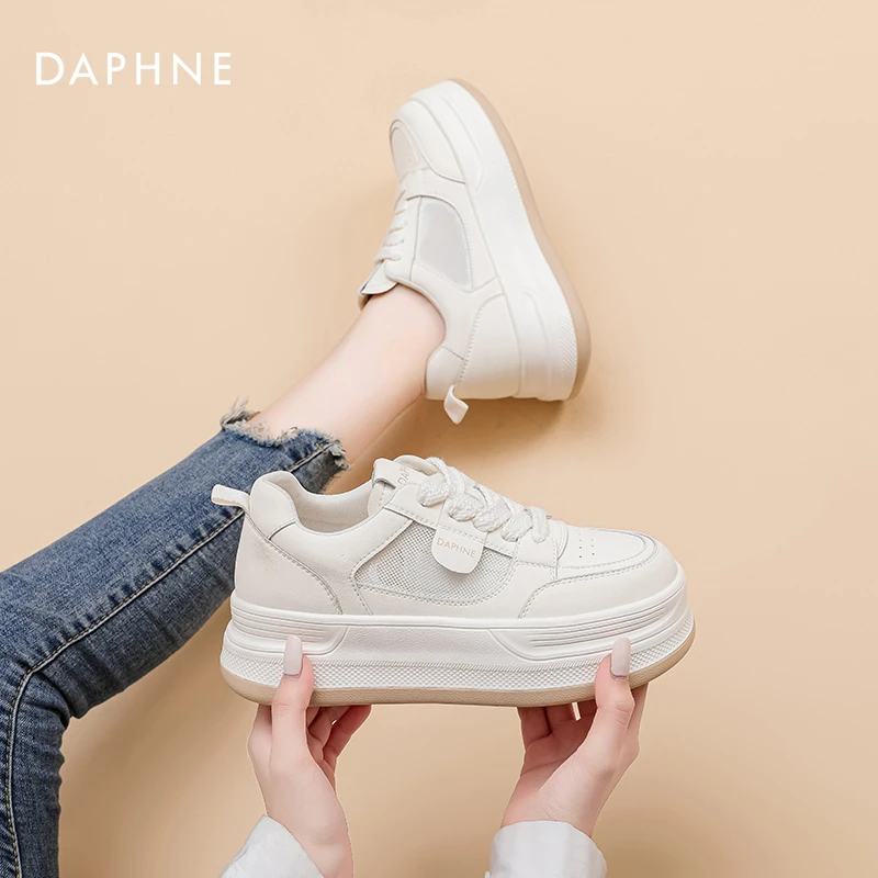 Daphne/达芙妮2025夏季百搭新款透气网面女鞋休闲厚底小白鞋女