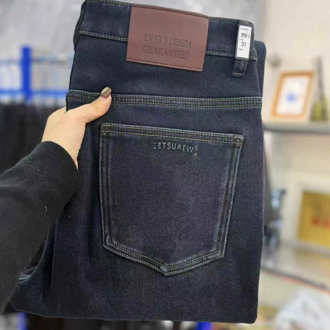 【摩卡M印花奥羊绒加厚牛仔裤】25年冬男士修身直筒加绒牛仔裤2933