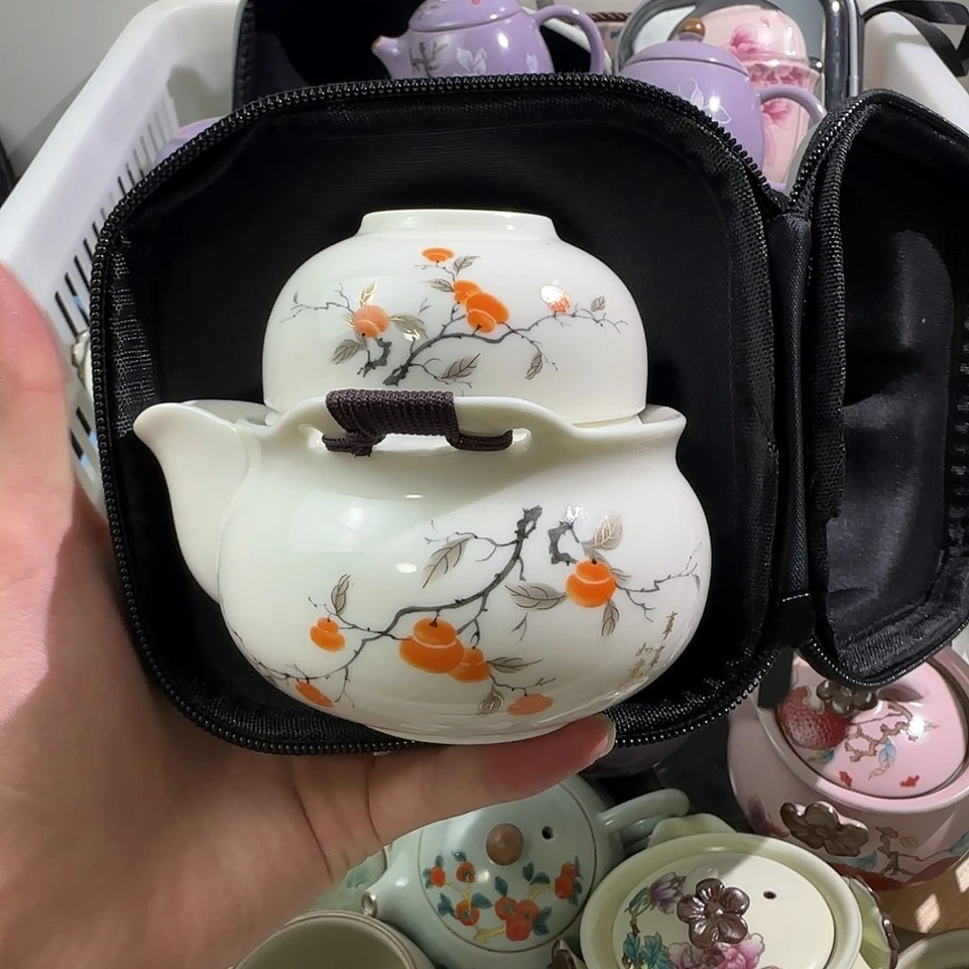 瓷片羊脂玉柿柿如意宝瓶旅行套装