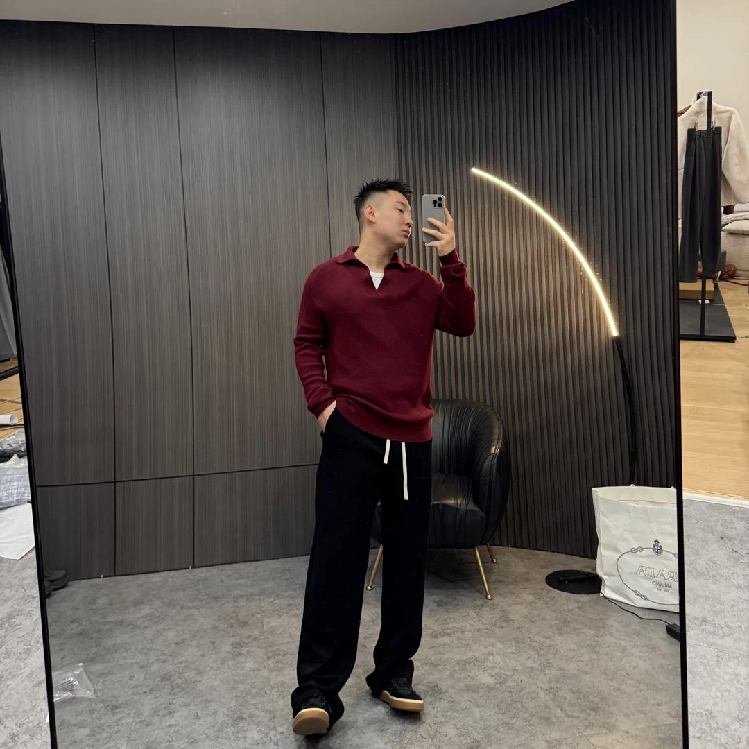 店庆价  马丁叔叔 25新款翻领羊毛混纺高级感针织衫   328
