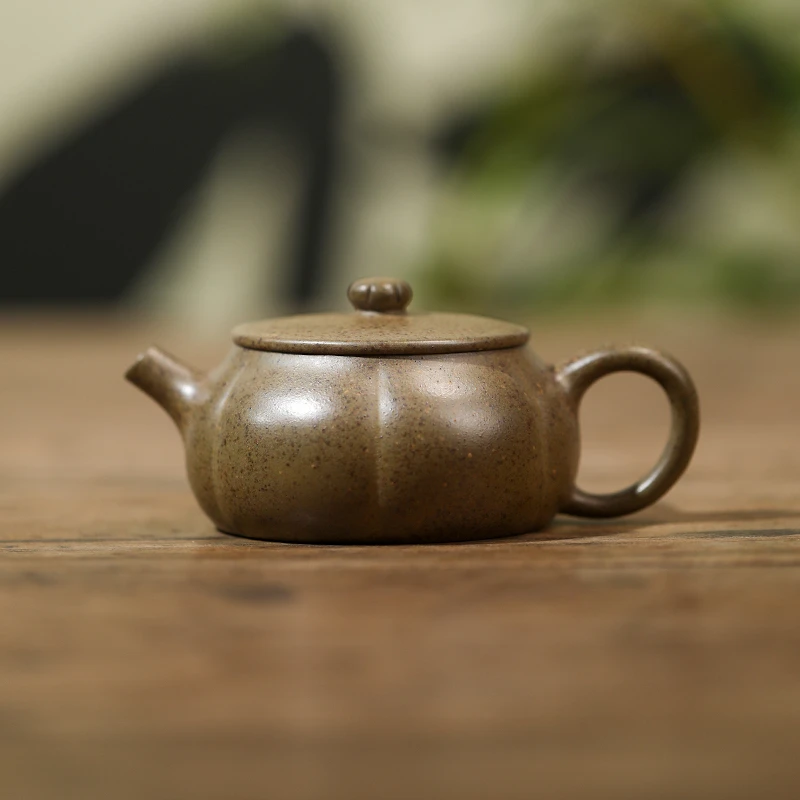 【菊蕾】 原矿高温蟹壳青柴烧 135cc 手工制作 内推孔  宜兴紫砂壶