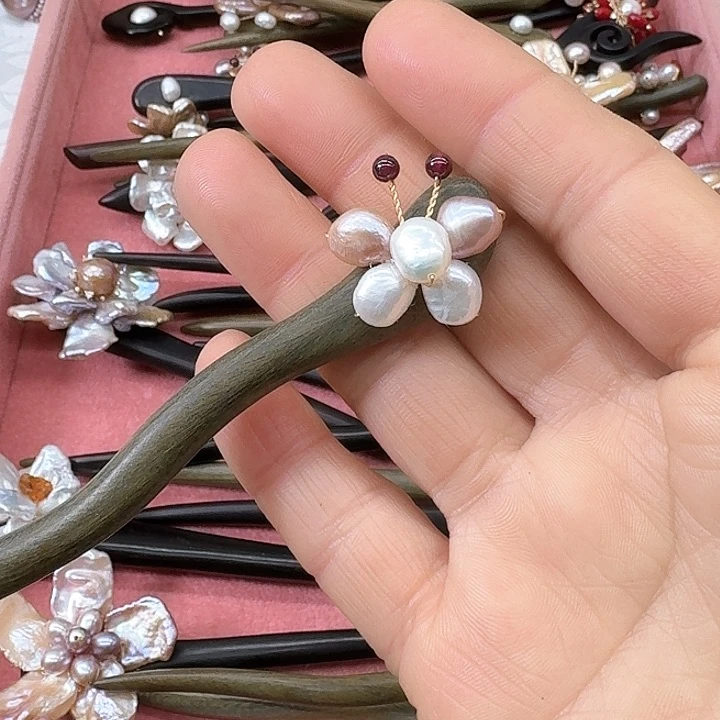 淡水珍珠发饰银S925镶嵌