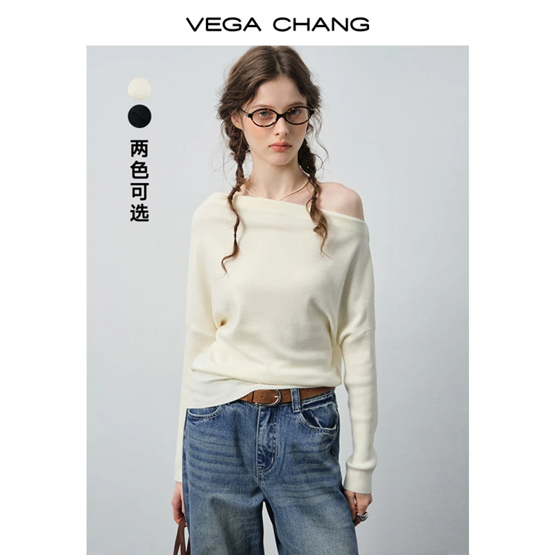 VEGA CHANG毛针织衫女2026新款春季慵懒风一字斜肩针织上衣018713