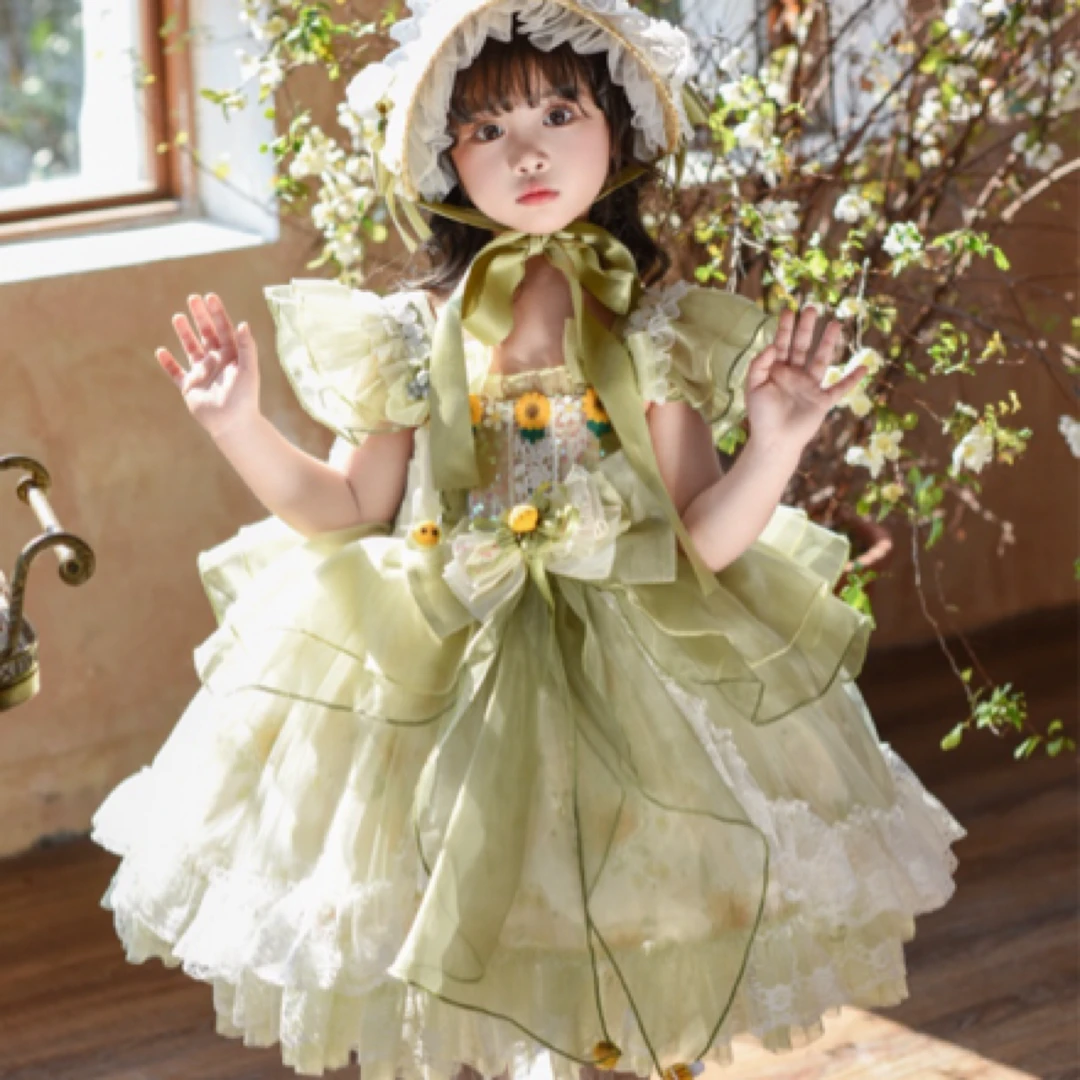 向日葵重工洛丽塔女童公主裙大拖尾洋气公主裙生日礼服蓬蓬裙显白