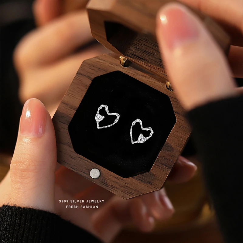 925银耳饰 S925纯银镂空爱心耳钉女个性百搭耳环2025年新款潮耳饰