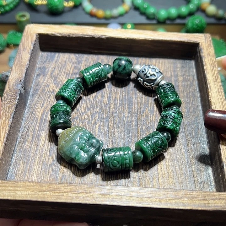 翡翠手串银S925镶嵌翡翠手串