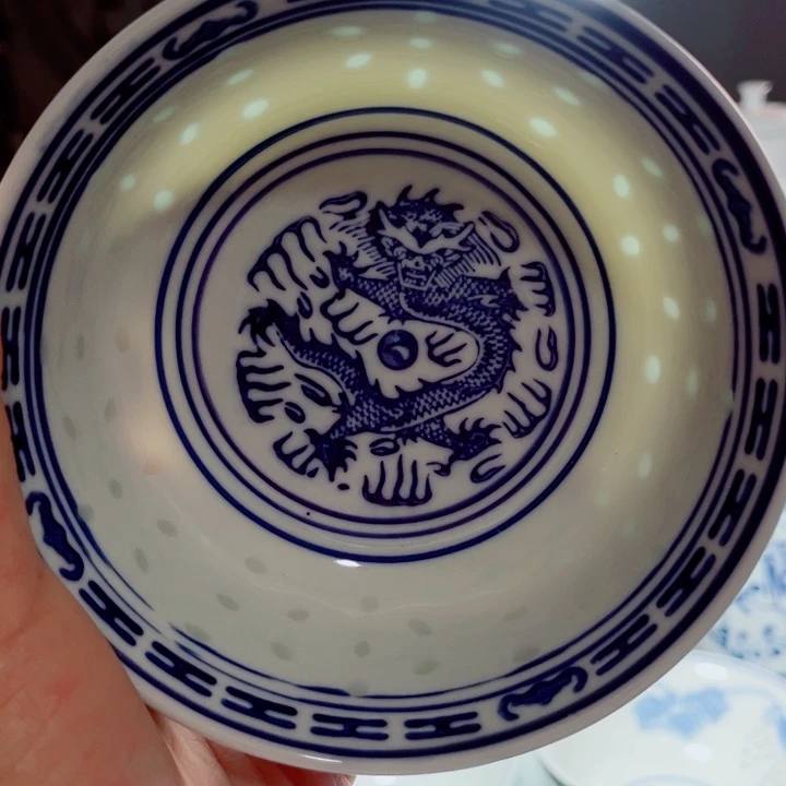 青花玲珑5寸饭碗龙纹
