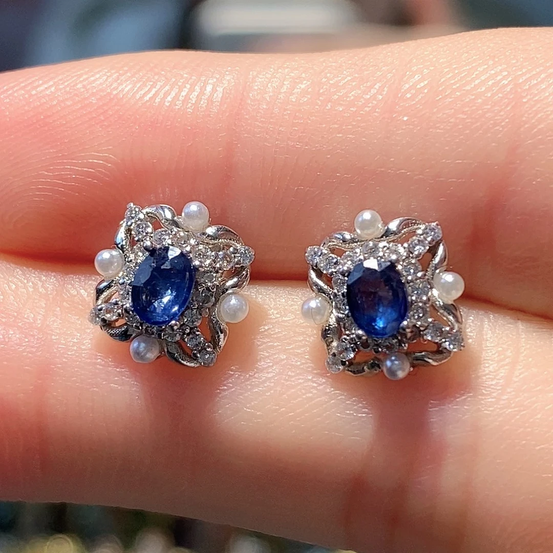 耳饰蓝宝石银S925镶嵌福利款