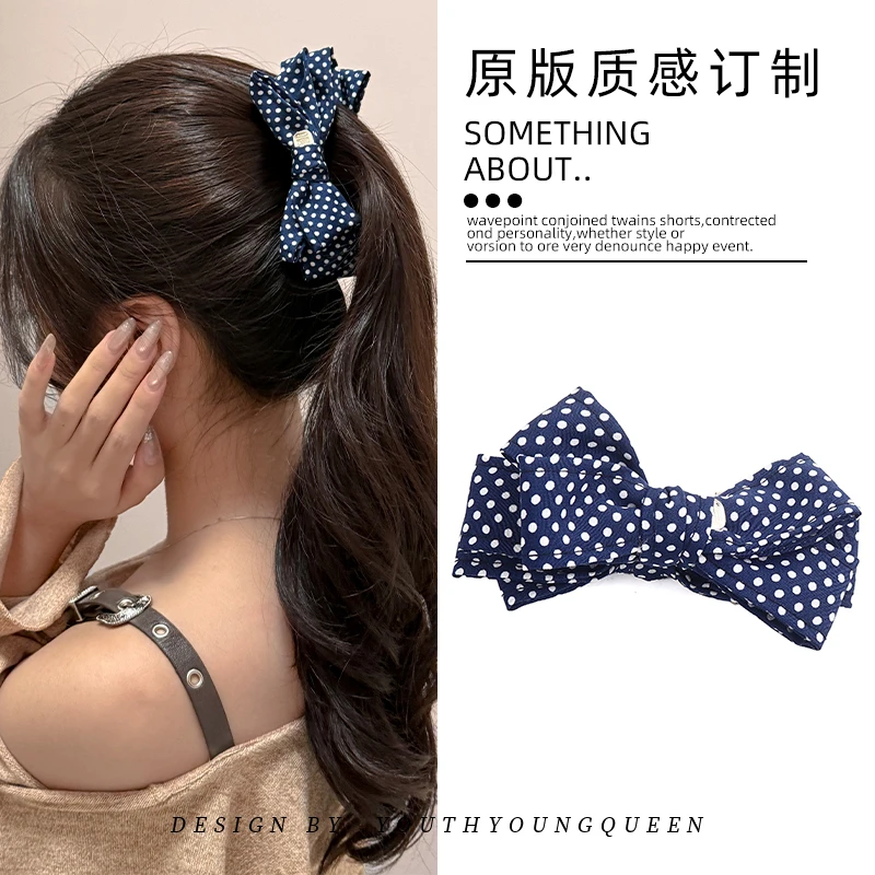 韩系波点格纹蝴蝶结香蕉夹竖夹女2025新款高马尾盘发显发量马尾夹