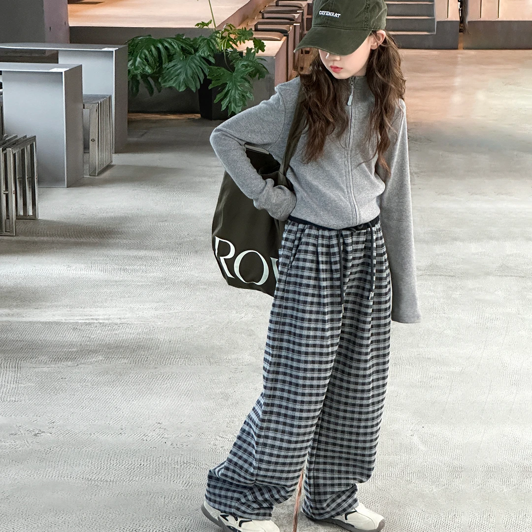高品质女童格子裤秋装6-12岁小女孩韩版时髦15岁裤子长裤宽松百搭