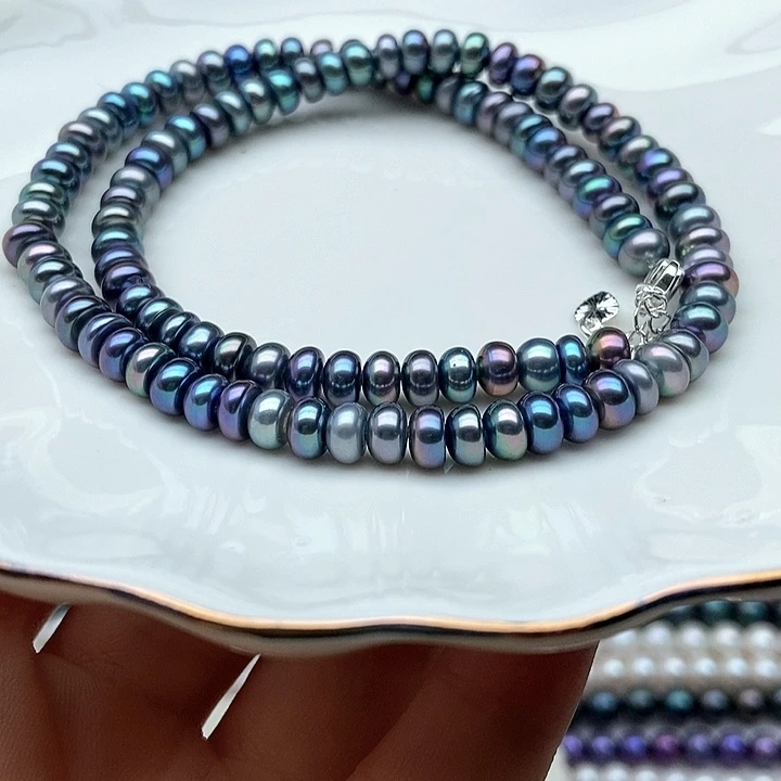 淡水珍珠银S925镶嵌颈饰莫兰迪算盘珠6mm