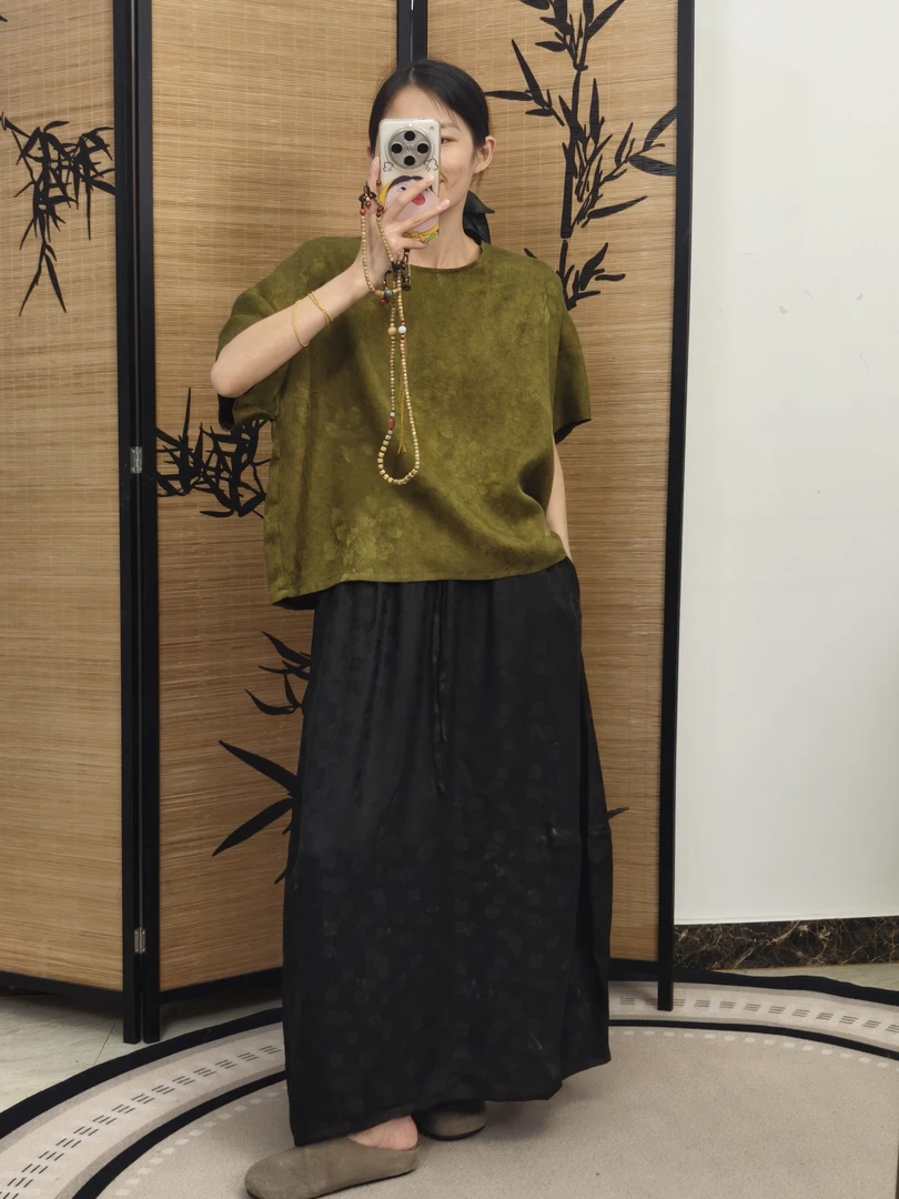 清仓福利不退换满分桑蚕丝香云纱红云纱全孔罗马蹄袖小短袖