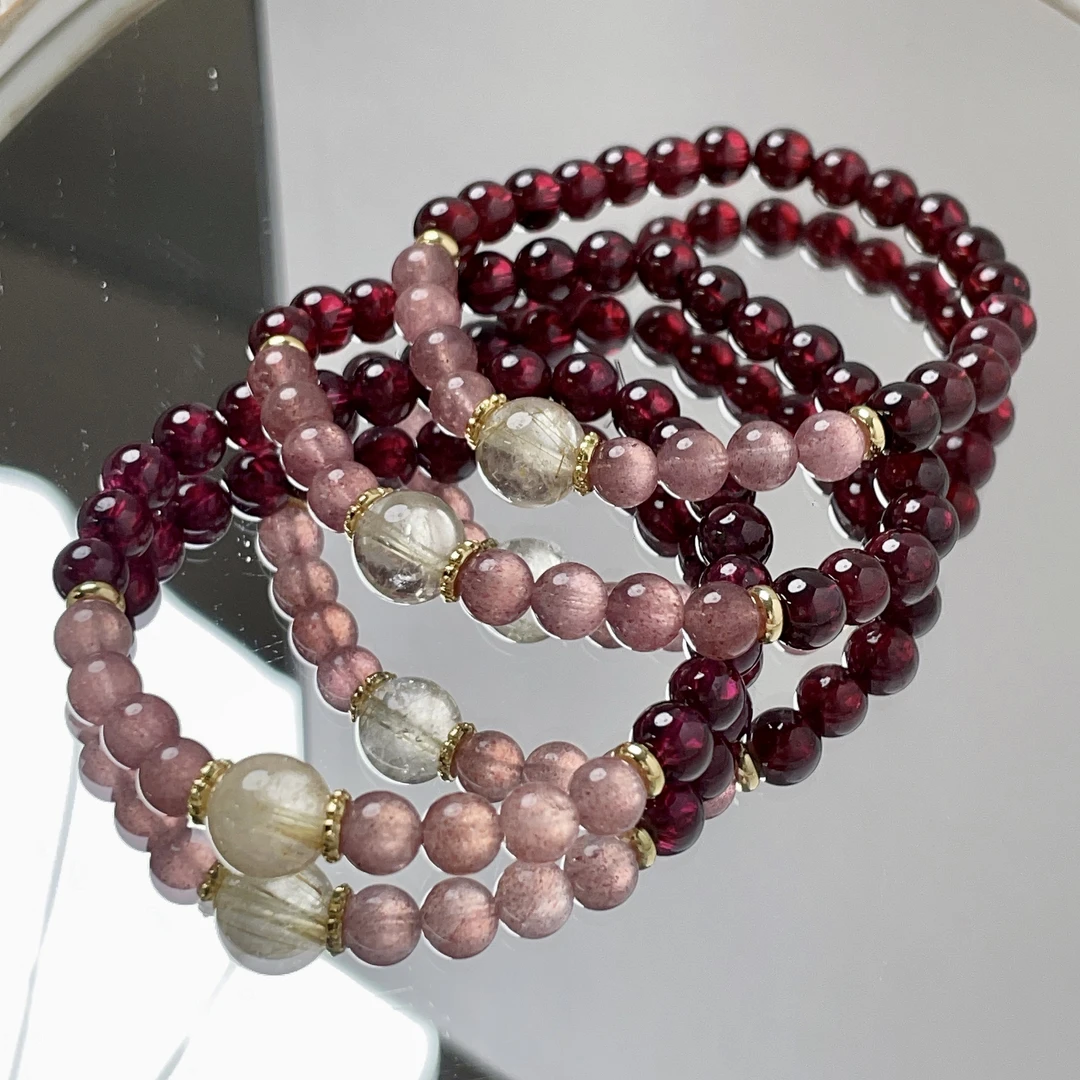 【草莓石榴】6-7mm草莓晶石榴石9-10mm黄发手串面小仙多样性发其一