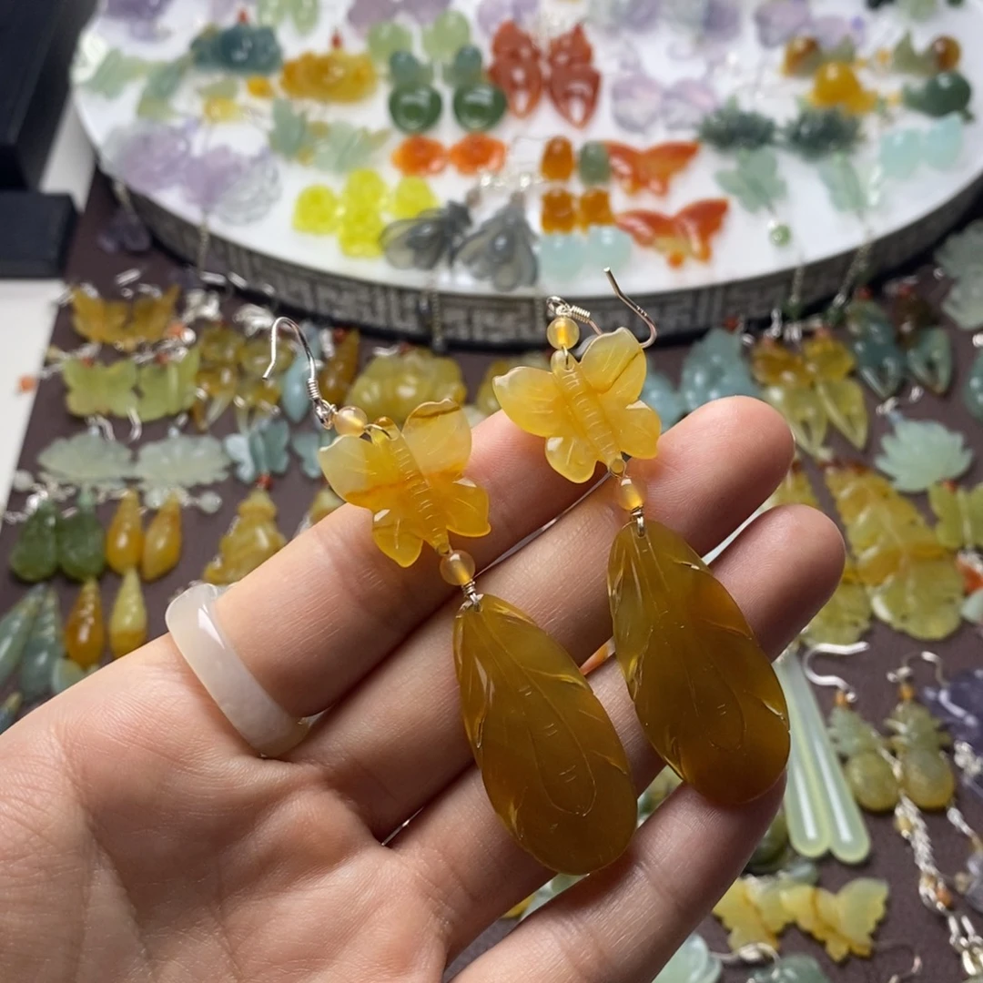张***忧蛇纹石玉合金耳饰/颈饰