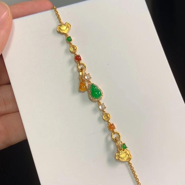 翡翠18K金镶嵌手链天然缅甸A货翡翠