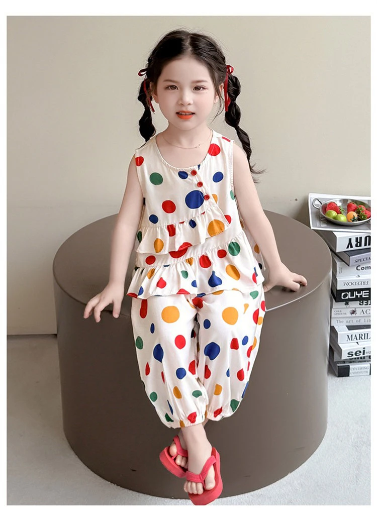 女童棉绸套装夏季2025新款洋气时髦儿童女宝宝夏装圆点两件套薄款