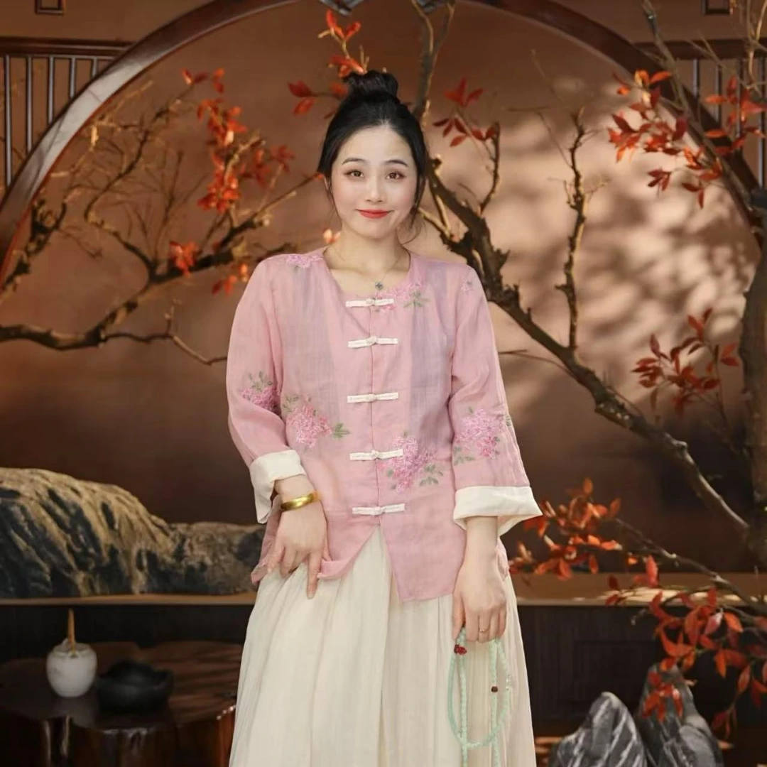 清芸新款文艺气质百搭拼色茶服2518